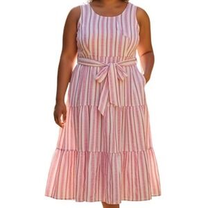 Talbots Pink Cotton Midi Dress 12P Preppy Grandmillennial Coastal Chic Summer